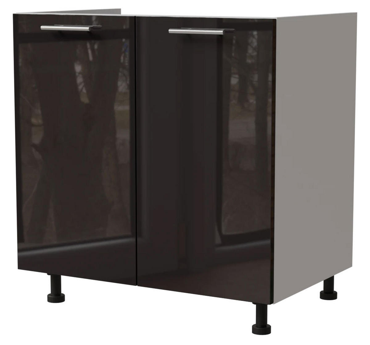 SPÜLENUNTERSCHRANK Essen D8Z/80 Schwarz Hochglanz / Weiß Matt 80 / 50 / 82cm - Schwarz Hochglanz/Schwarz, Holz/Holzwerkstoff (80/82/50cm) - Feldmann-Wohnen