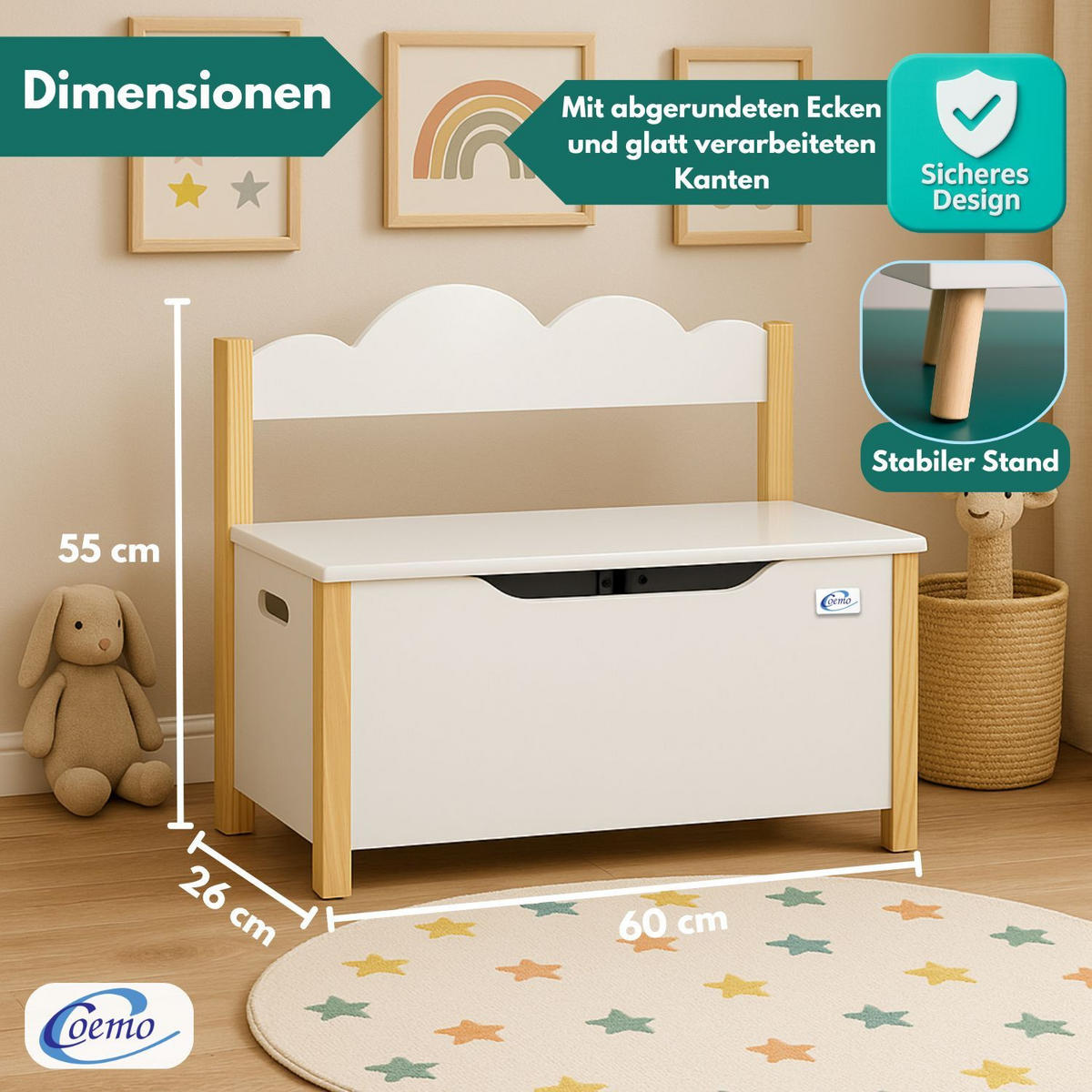 KINDERSITZBANK TRUDI Spielzeugtruhe in Weiß - Weiß, Holzwerkstoff (26/55/60cm) - Coemo
