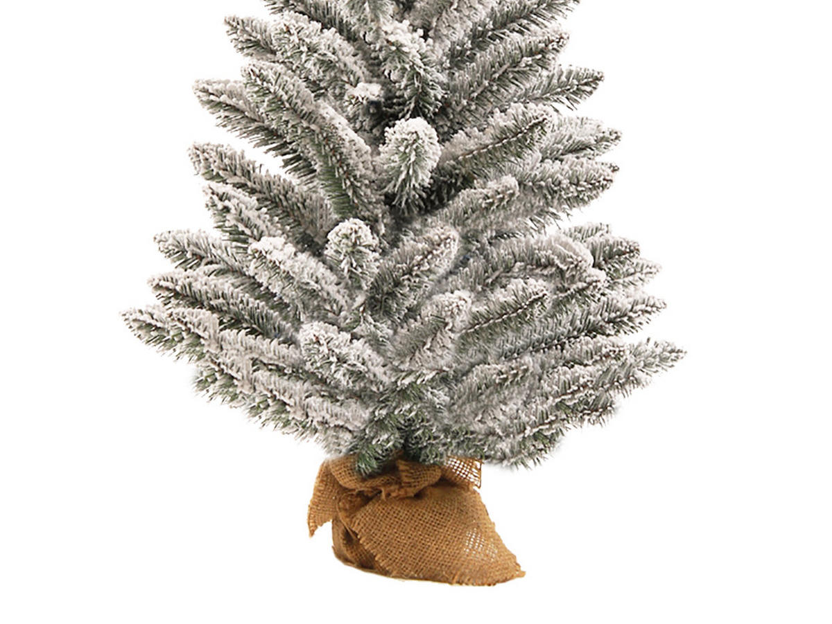 WEIHNACHTSBAUM künstlicher 60 cm mit LED-Beleuchtung, SCHNEEWALD, mit 23 Weihnachtsbaumschmuck, Pflanztopf mit Jutesack - Silberfarben/Weiß, Kunststoff/Stein (40/60cm) - LAALU