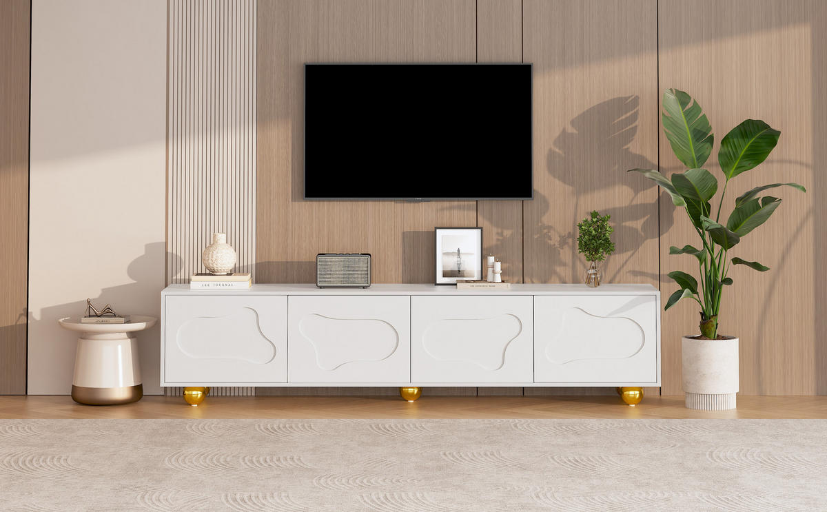 TV-SCHRANK 180/40/45 cm weiß Spanplatte mit 2 Schränken und Wolkenform - Weiß, Holzwerkstoff (180/45/40cm) - OKWISH