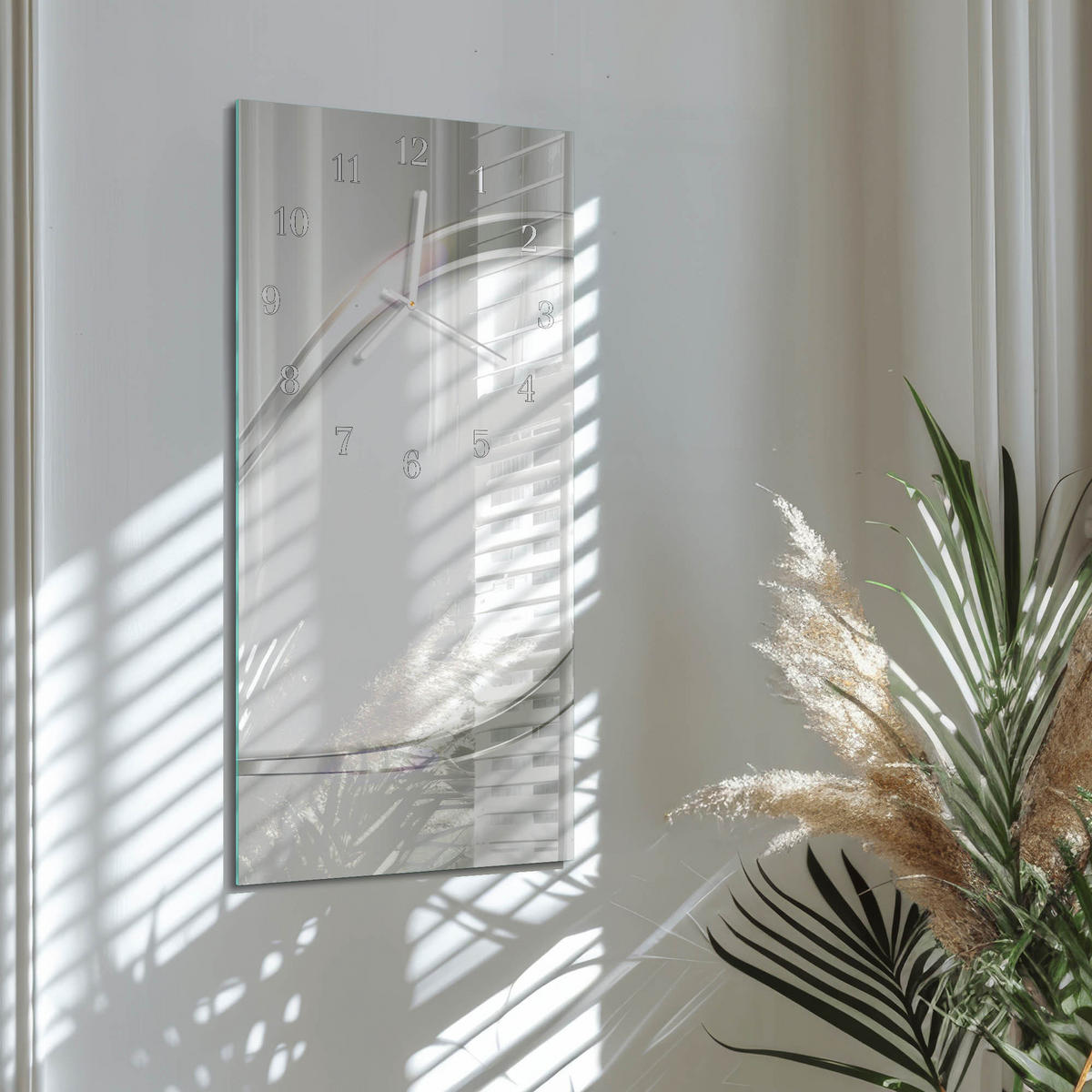 WANDUHR 30x60 cm - Rosen - Weiß, Glas (30/60/0.4cm) - TULUP