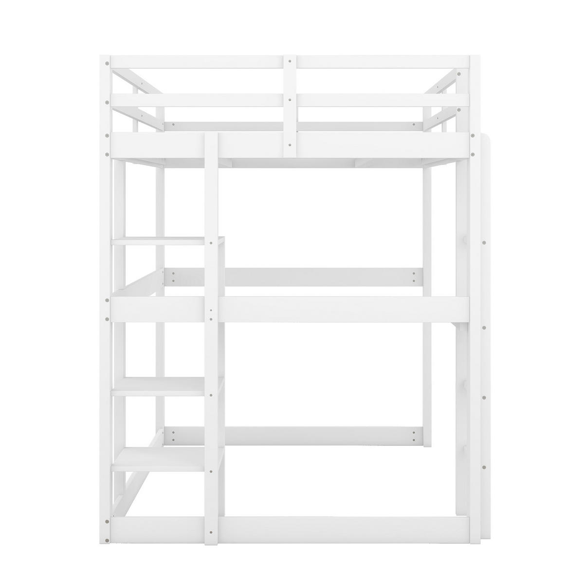 HOCHBETT aus Kiefernholz und MDF 140x200 cm Antikweiß mit Schreibtisch und 4 Ablagefächern - Weiß, Holzwerkstoff (140/200cm) - IVMEU