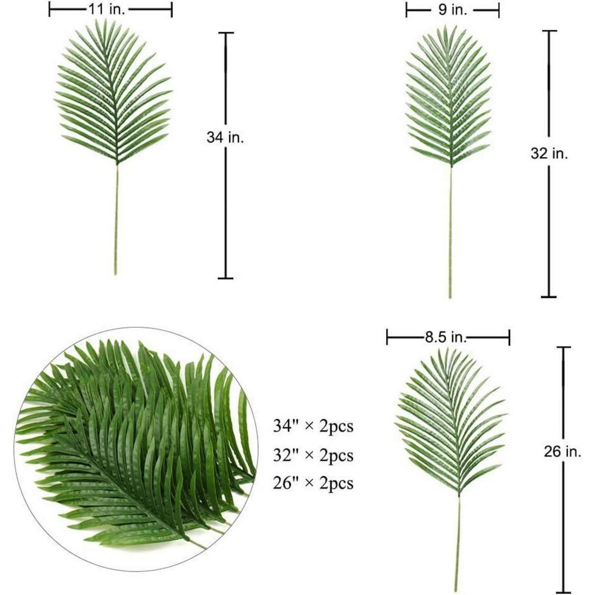 KUNSTPFLANZE Palmwedel 6-teiliges Set Grün 31-45 cm - Grün, Textil (10cm)