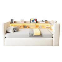 POLSTERBETT 90*190 cm mit Hydraulik, LED und Ablagen, Beige - Beige, Textil (90/190cm) - FLIEKS