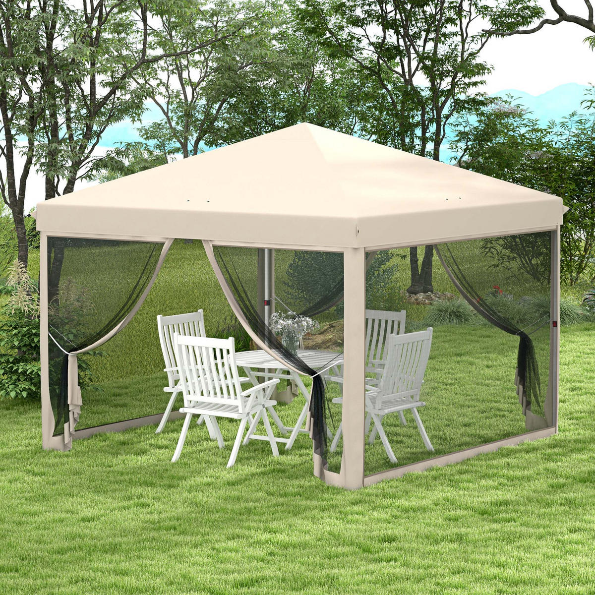 PAVILLON, wasserdicht, 4 Moskitonetze + Tragetasche,3 x3x2,65 m - Beige, Metall (295/265/295cm) - Vallsero