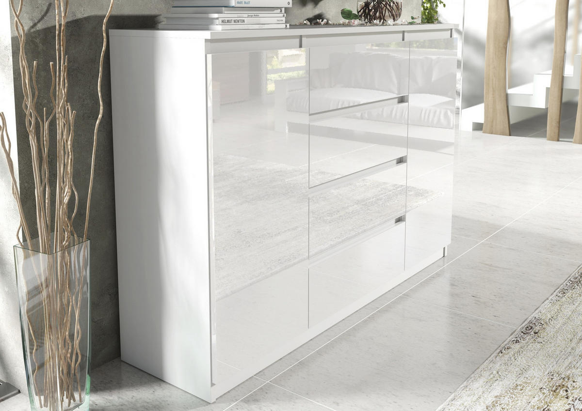 KOMMODE Weiß, Hochglanz 139/102/39 - Weiß Hochglanz/Weiß, Holzwerkstoff (139/102/39cm) - RAUMHIRSCH FURNITURE