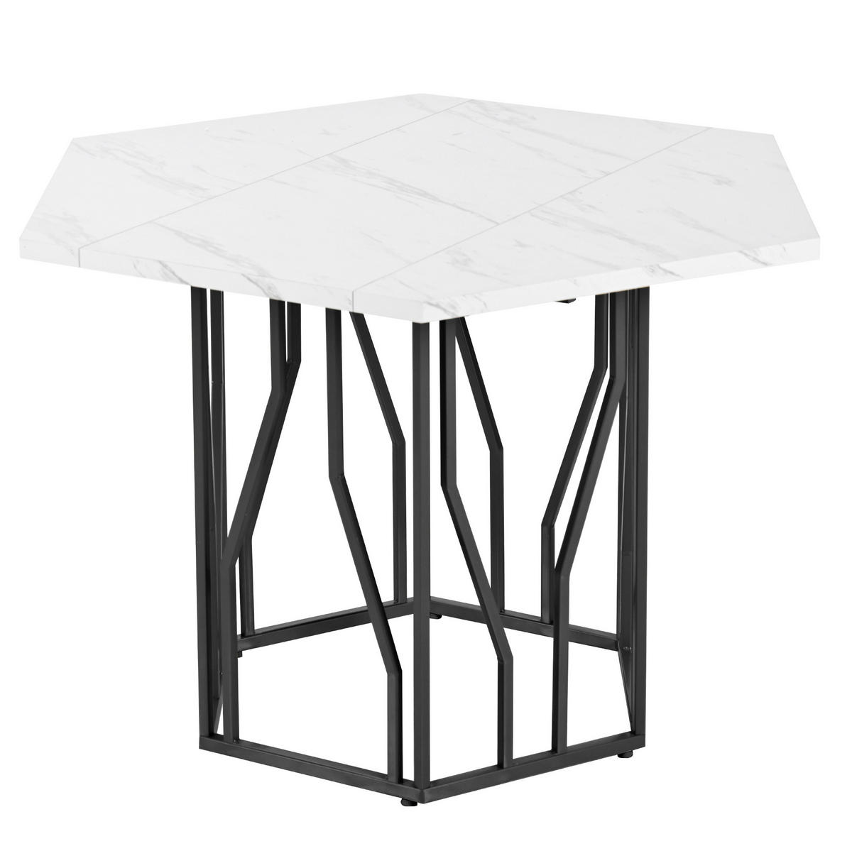 COUCHTISCH 115.5/100 cm schwarz weiß aus MDF und Stahl mit Marmormuster - Schwarz, Holzwerkstoff (115.5/100/75cm) - OKMYHOME