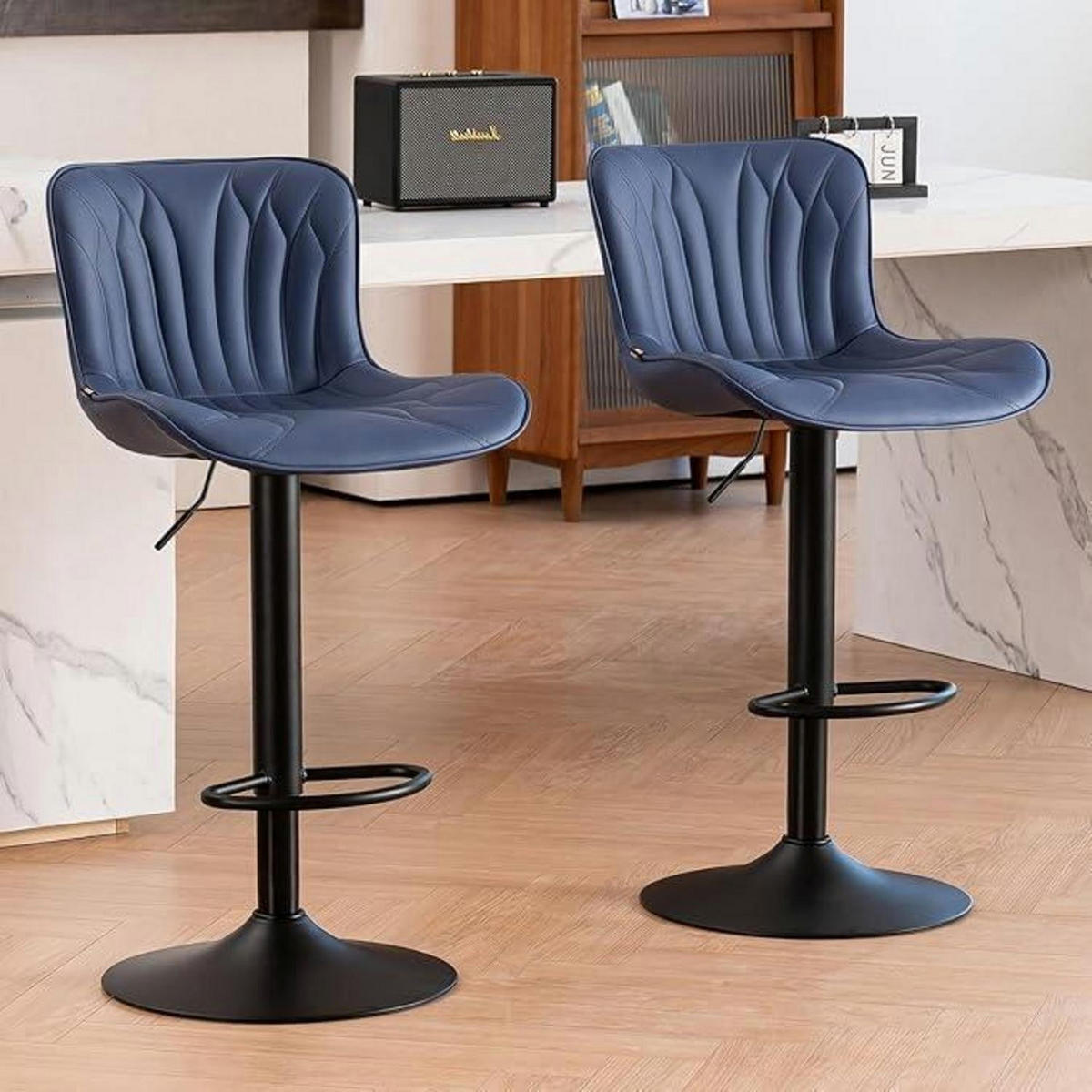 BARHOCKER 2er Set Kunstleder Marineblau Höhenverstellbar - Dunkelblau, Kunststoff (83/54/48cm)