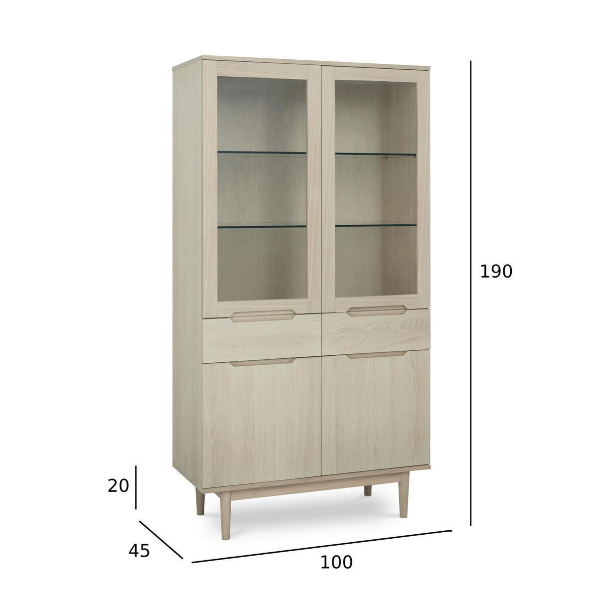 VITRINE mit LED Beleuchtung Eiche bianco - Eiche Bianco/Eichefarben, Holz/Holzwerkstoff (45/190/100cm) - Furnhouse