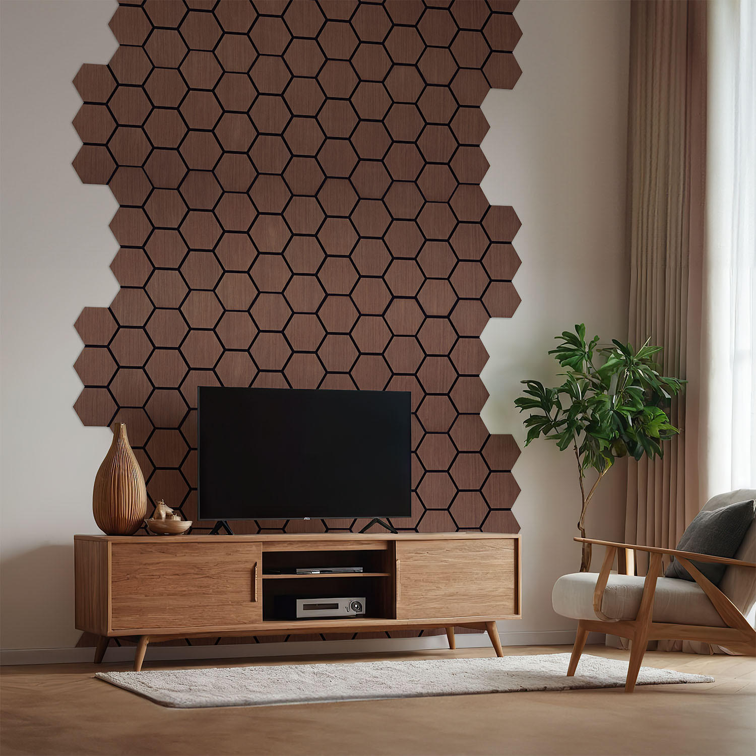 AKUSTIKPANEEL Hexagon Braun 8 Stück - Braun, Holz (62/76/2cm) - Homestyle4u