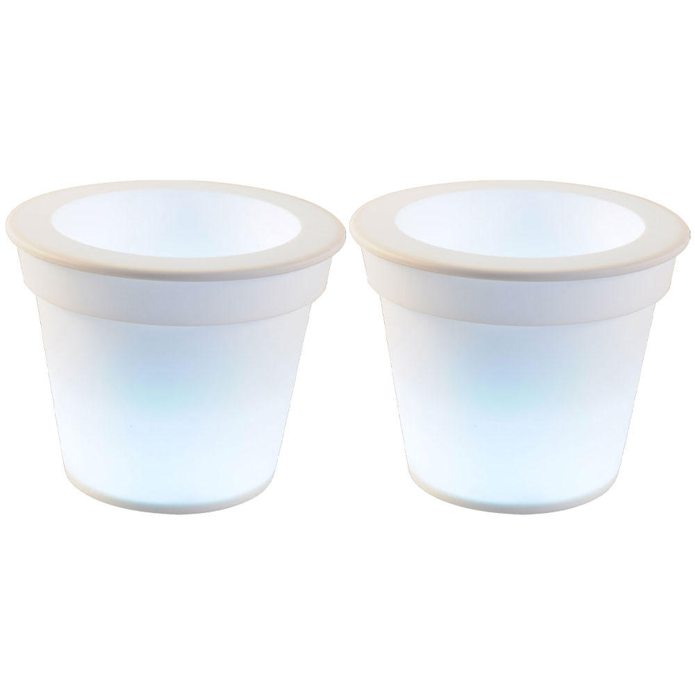 LED AUSSENLEUCHTE Blumentopf Weiß satiniert 2er Set - Weiß, Kunststoff (17/17/19cm)