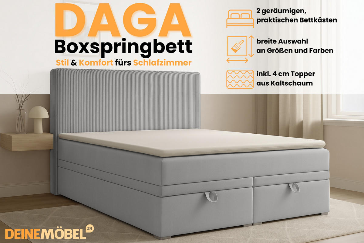 BOXBETT DAGA 200/200 in Hellgrau - Hellgrau, Holz/Holzwerkstoff (200/200cm) - Deine Möbel 24