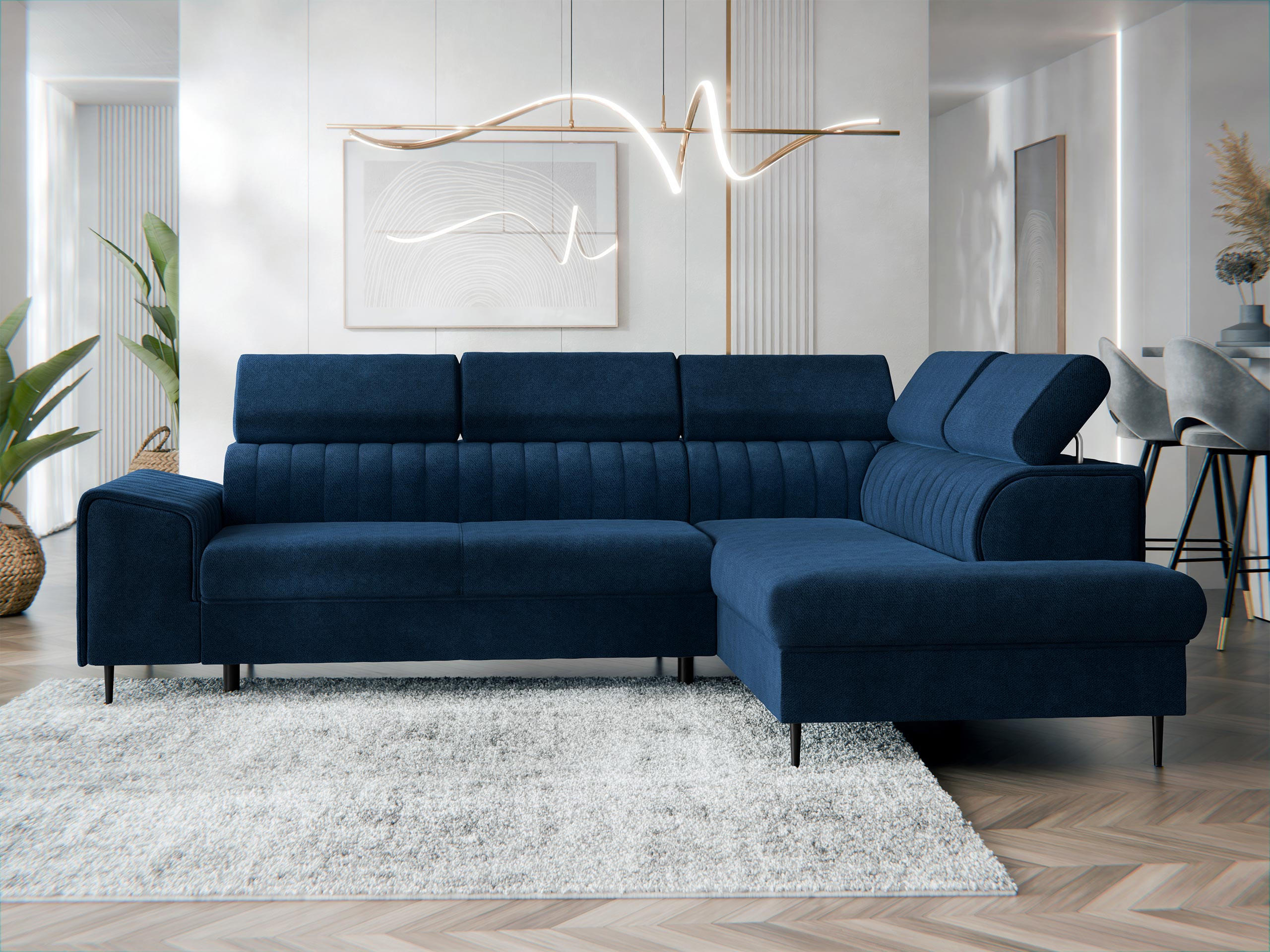 ECKSOFA Kadurin, Seite: Rechts - Schwarz/Dunkelblau, Holz/Kunststoff (276/206cm) - MIRJAN24
