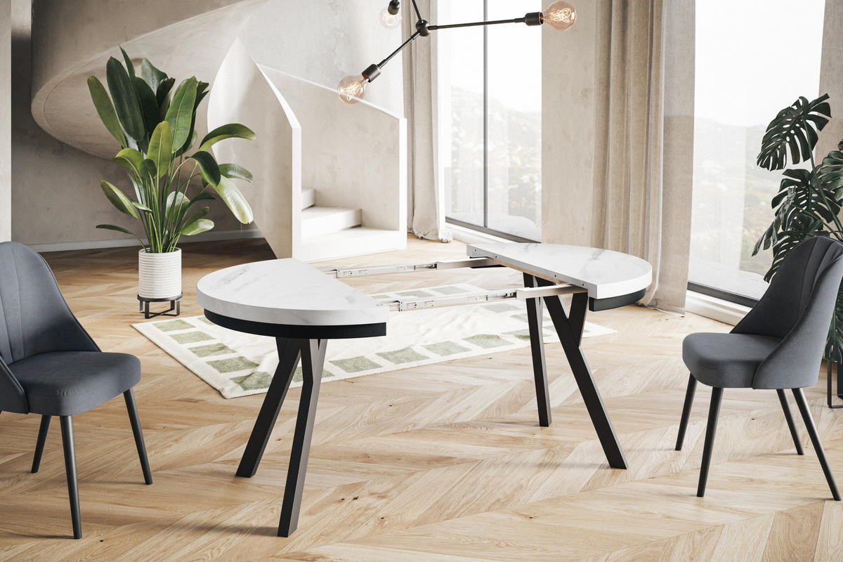 ESSZIMMERTISCH EVO, ausziehbarer Tisch 120 cm bis 220 cm, Farbe: MARMUR, mit Holzbeinen in Farbe Schwarz - Hellgrau/Schwarz, Holzwerkstoff (120/120/77cm) - Alpi-Möbel
