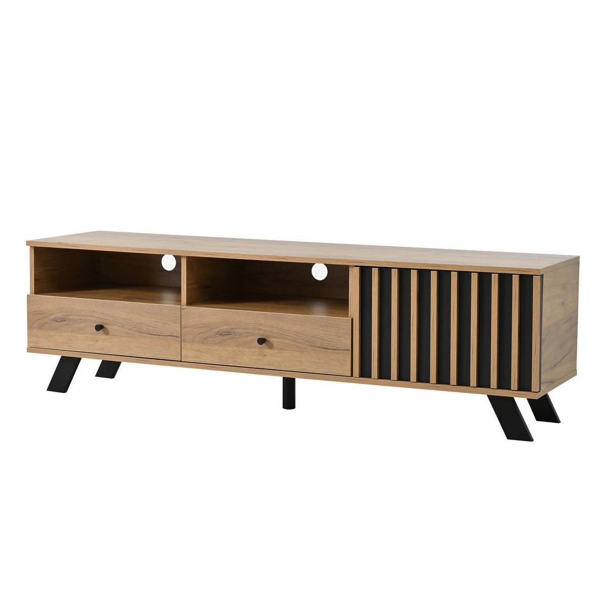 TV-SCHRANK mit 2 Schubladen 150 x 38 x 44 cm Natural Wood Schwarz - Braun, Holzwerkstoff (38/44/150cm) - Beauniv