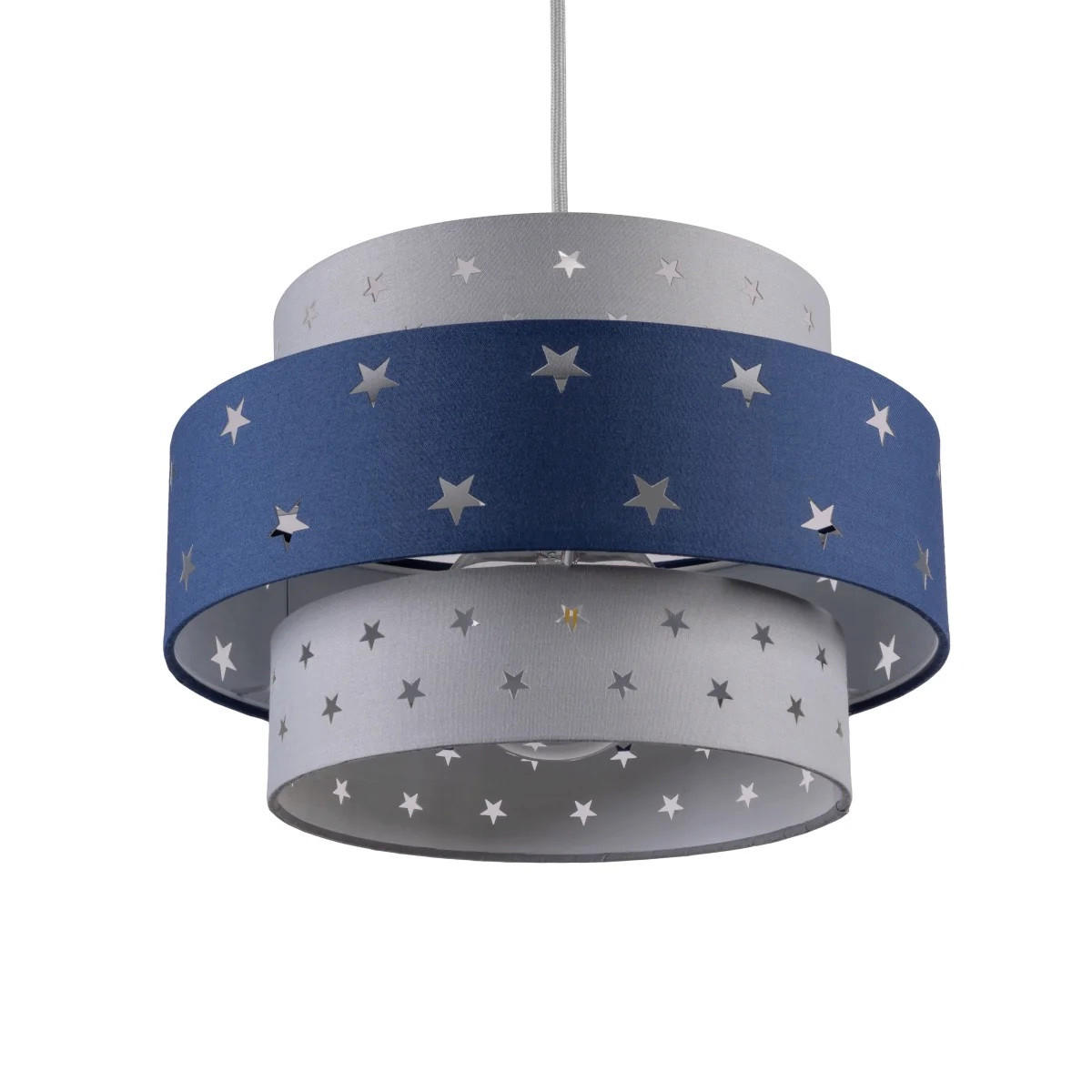 LAMPENSCHIRM STARLIGHT Grau & Marineblau Star Zweistöckig Easy Fit - Dunkelblau, Textil (30/30/19cm) - CGC Europe