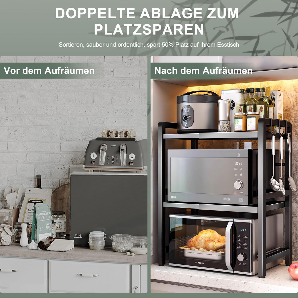 MIKROWELLEN Regal 3-stufiges - Schwarz, Metall (40/76/36cm) - Aimax