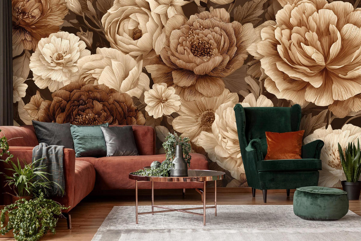 FOTOTAPETE Blumen Pfingstrosen Braun 250x175 cm - Multicolor, Papier (250/175cm) - Wallarena