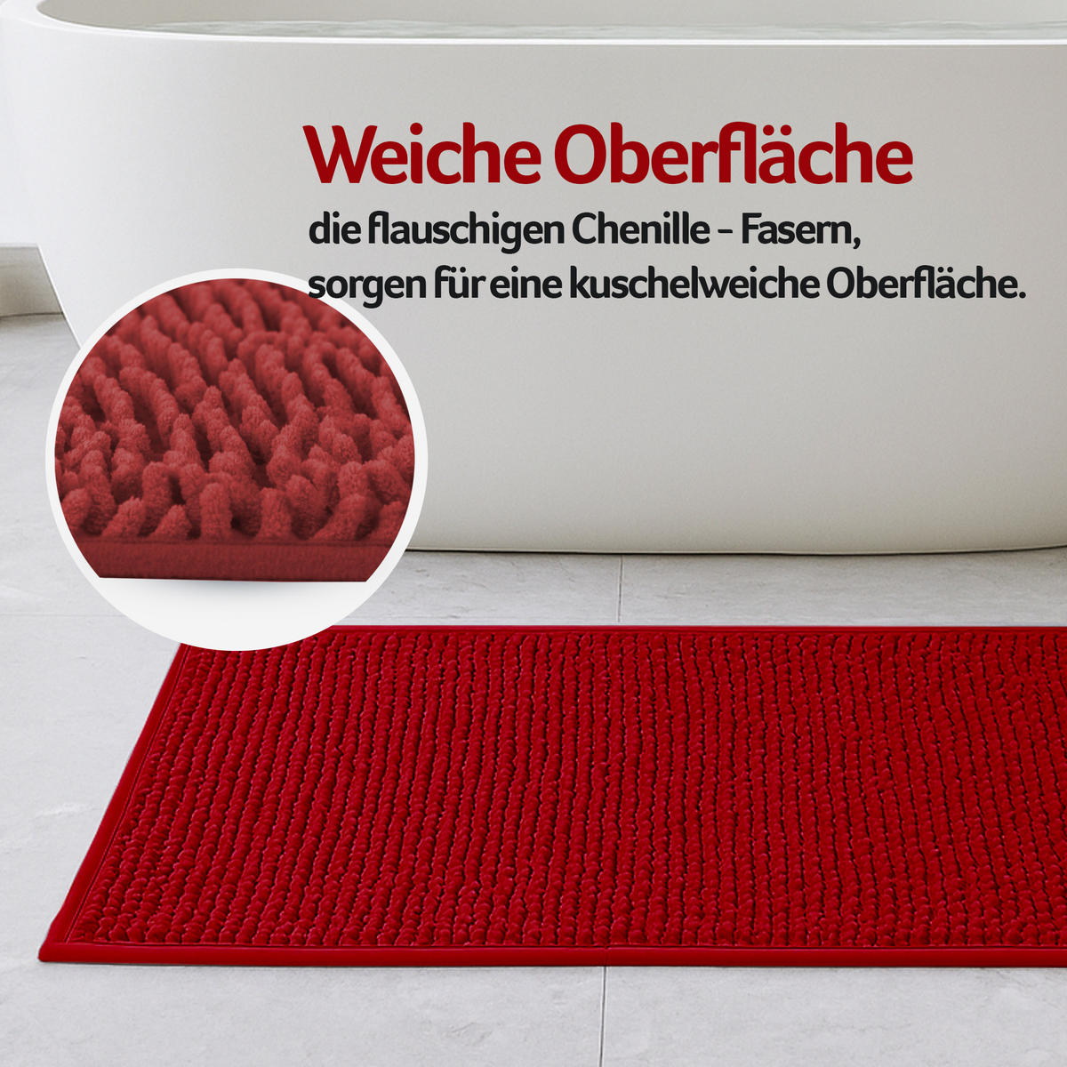 BADEMATTE Chenille 60x90cm Bordeaux - Bordeaux, Textil (90/60cm) - Bestlivings
