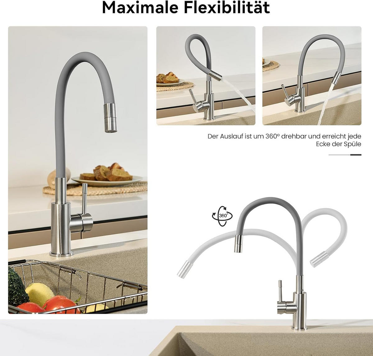 BADEZIMMERARMATUR, inklusive flexiblem Wasserschlauch, 590cm lang, silberfarben. - Silberfarben, Metall (33/6/17cm) - Vallsero