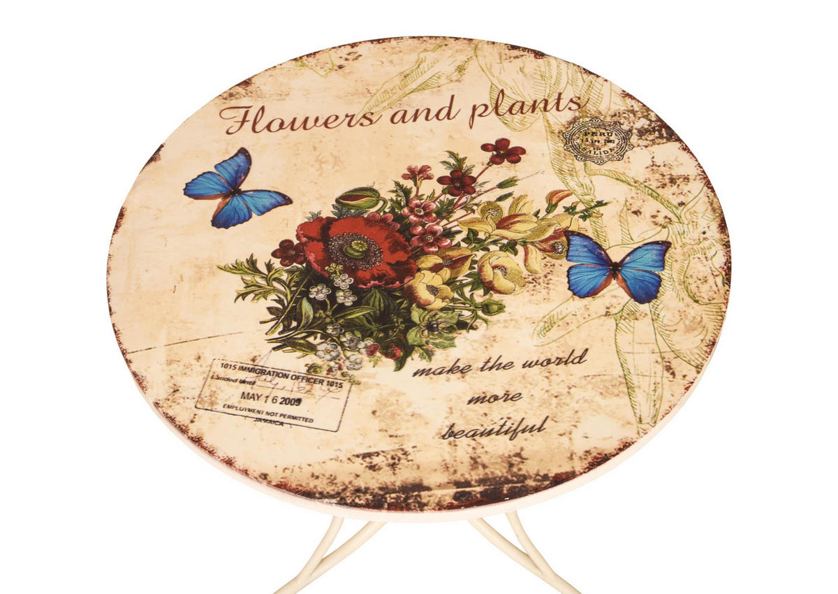 BISTRO-SET Greta 3-tlg. Altweiß Stahl Balkonset Gartenmöbel-Set - Weiß, Metall - DELUKE