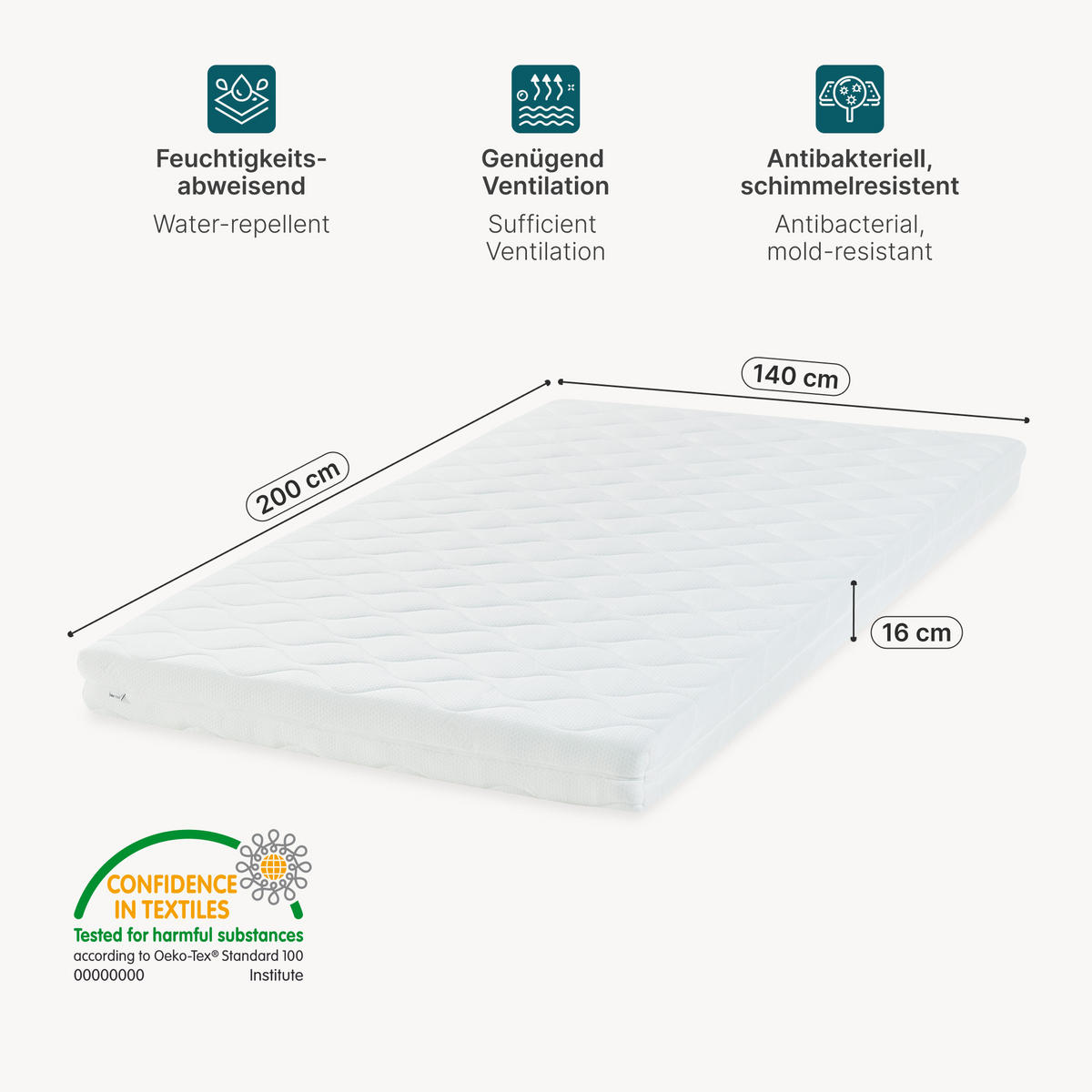 KALTSCHAUMMATRATZE - Weiß, Textil (140/200cm) - [neu.haus]