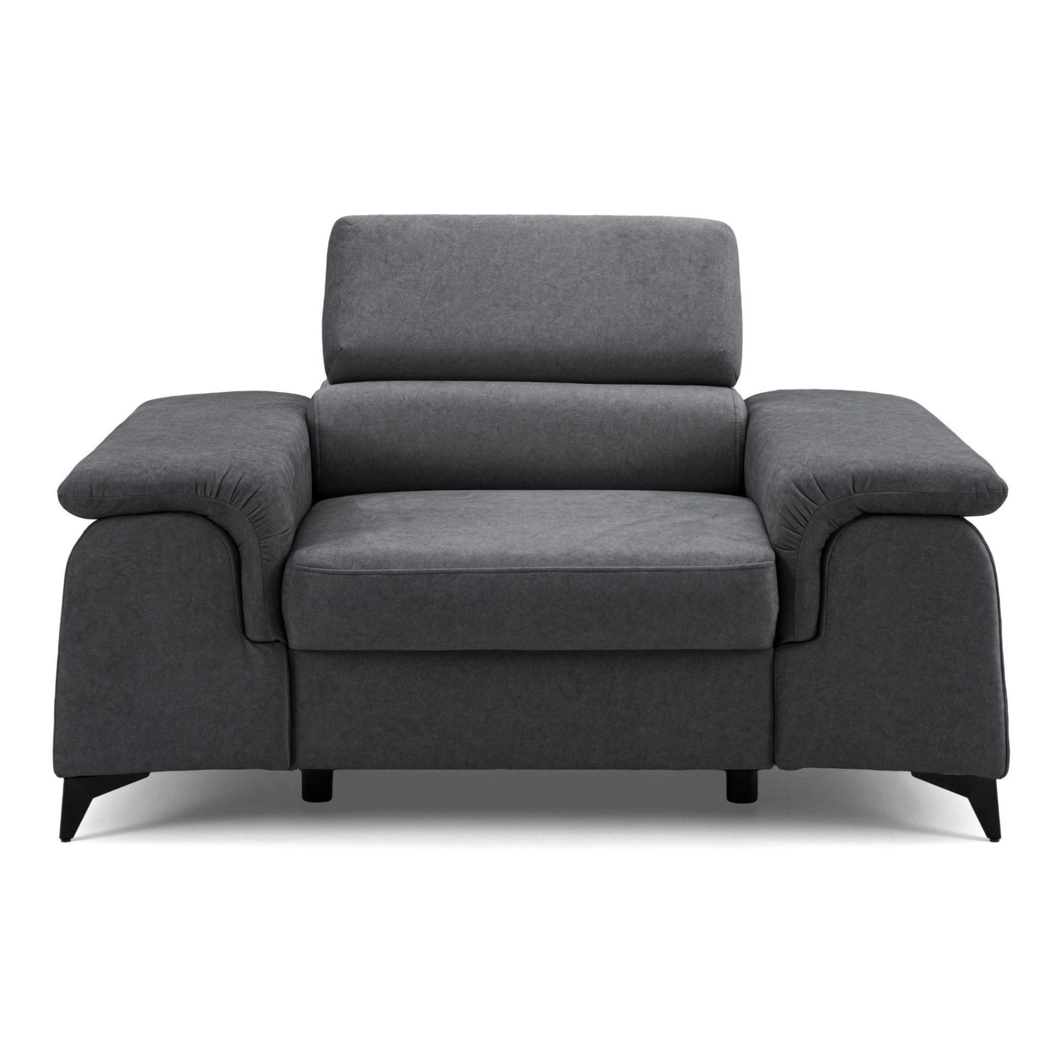 SESSEL PLAZA mit verstellbare Kopfstütze Velours Dunkelgrau - Dunkelgrau/Schwarz, Holz/Textil (130/95/100cm) - Muffo
