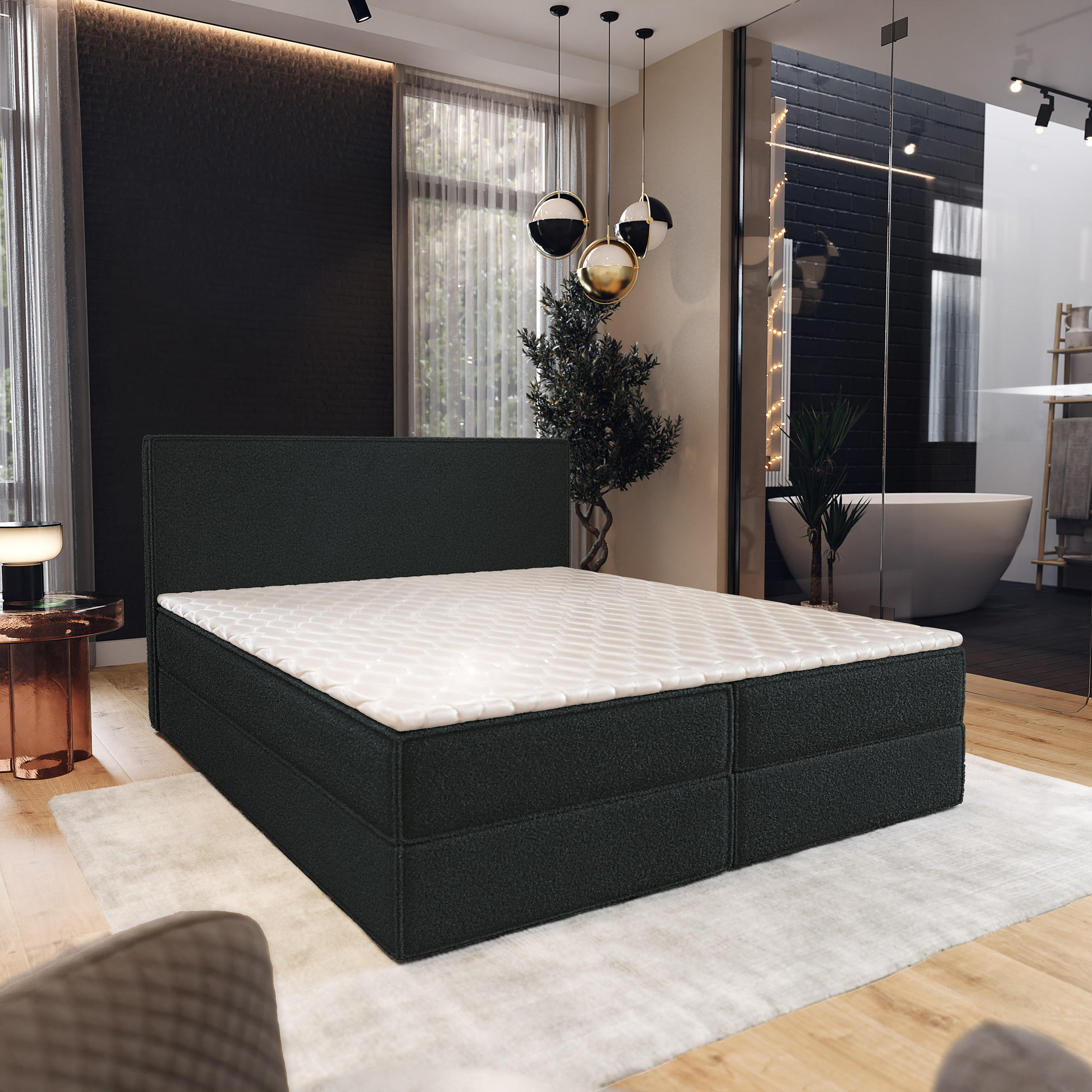 BOXBETT PELLIO 160x200 cm mit Matratze und Topper - Schwarz - Schwarz, Holz (160/200cm) - MASSENO