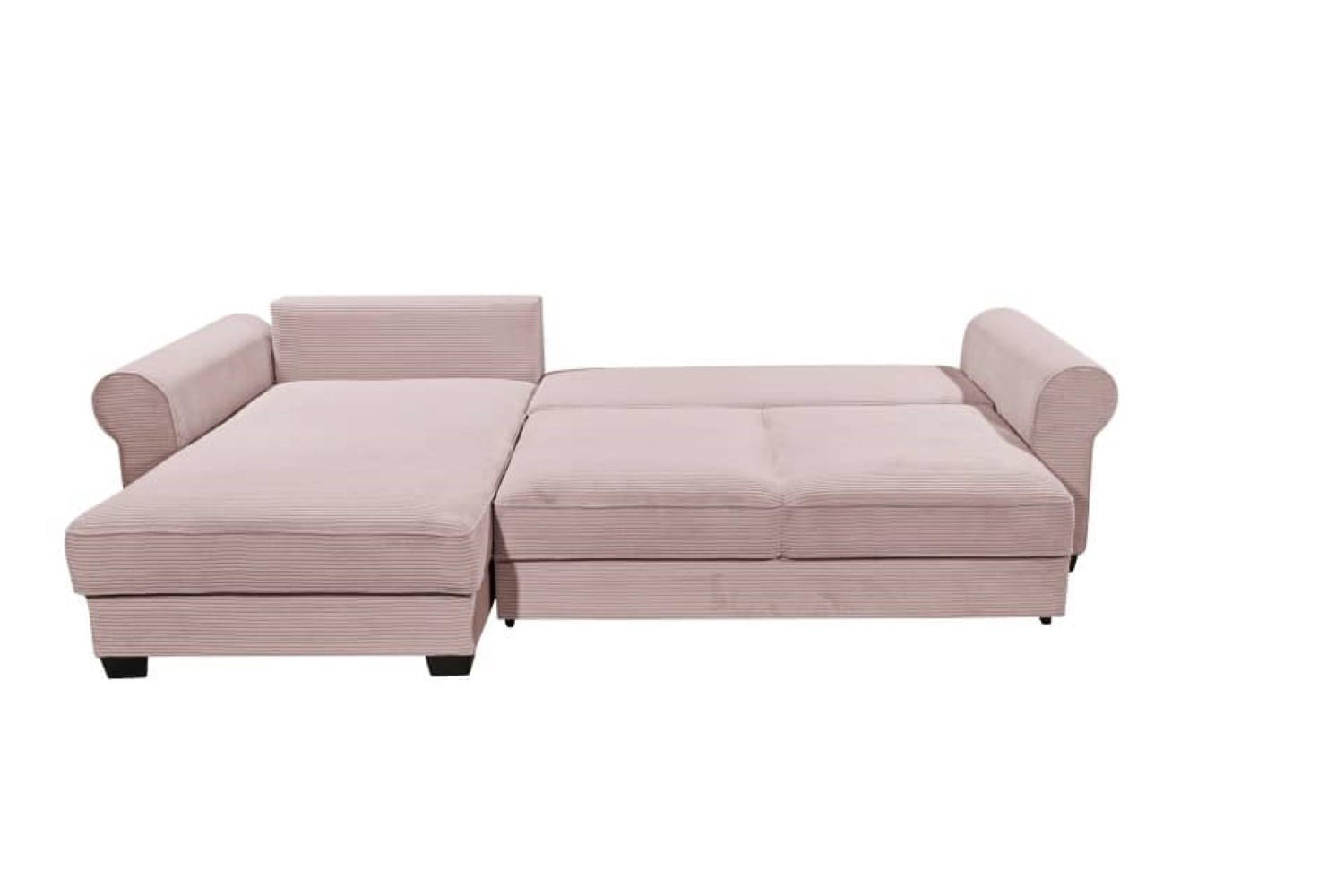 ECKSOFA beidseitig montierbar, Schlaffunktion mit Bettkasten und Nosagfederung in Breitcord - Schwarz/Rosa, Textil (318/197cm) - ed exciting design
