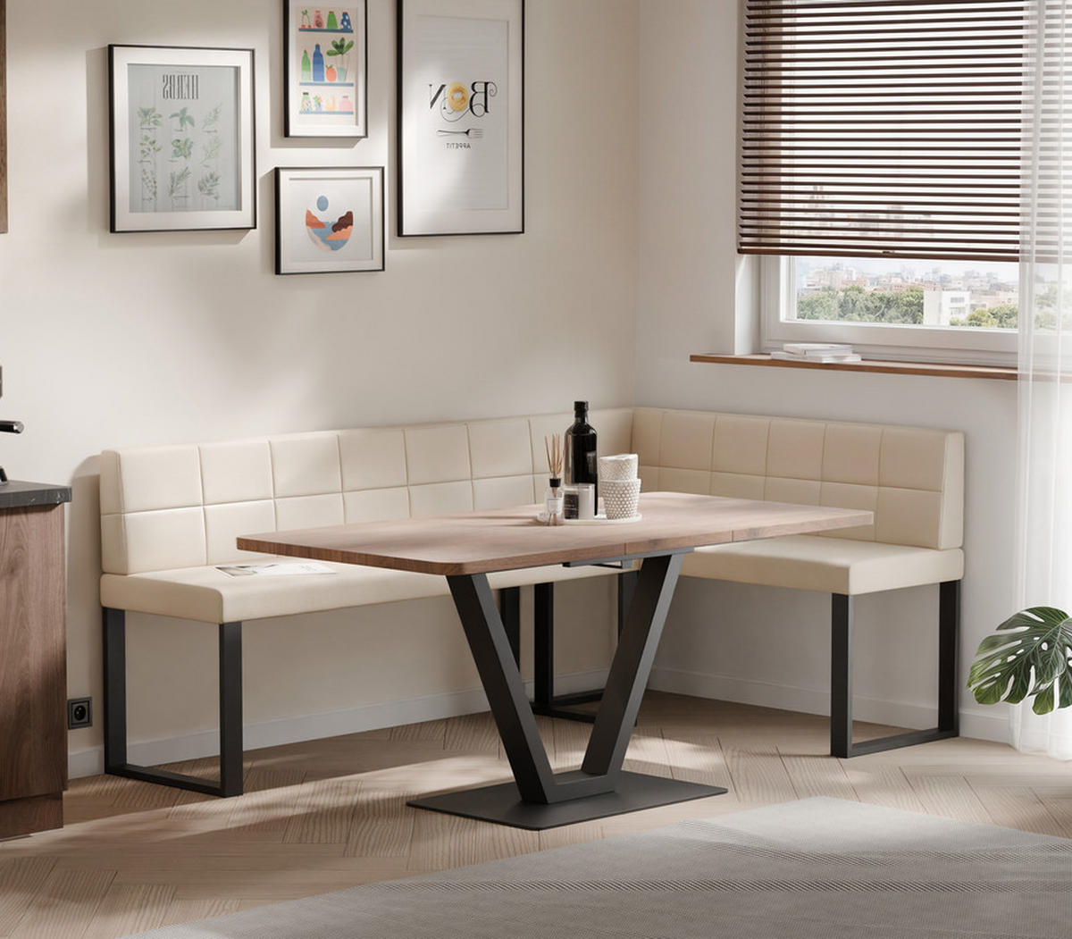 ECKBANK rechts SANA U Kunstleder gesteppt, 142/196 cm Beige - Beige, Kunststoff/Textil (142/196cm) - Idohome