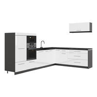 KUHINJA U OBLIKU SLOVA L Fame-Line, Sjajna Bijela /Antracit, 327 x 227 cm bez radne ploče - bijela visoki sjaj/antracit, drvni materijal (327/153.6/51.6cm) - Vicco