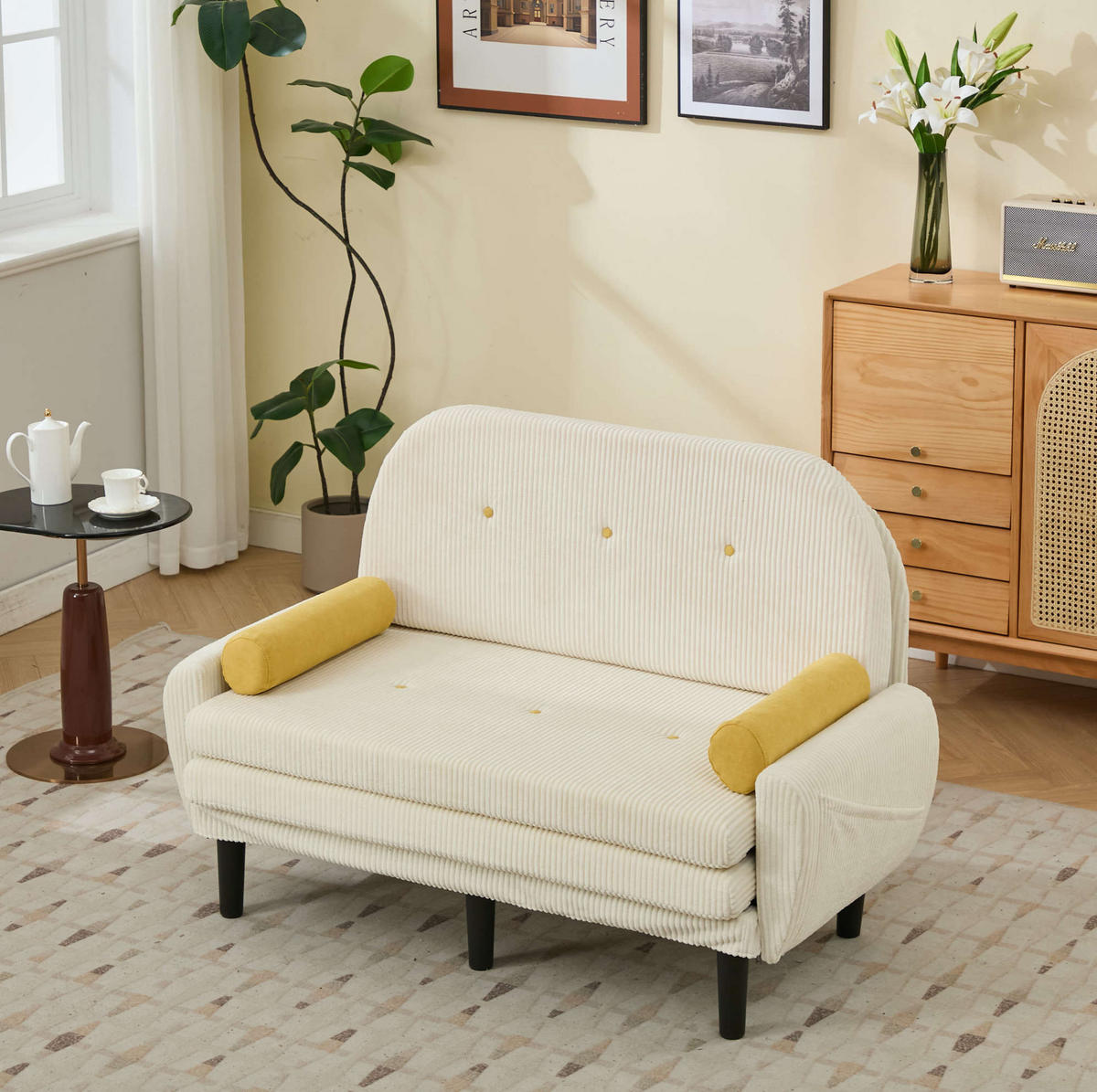 SOFA verstellbar mit Schlaffunktion und Stauraum Cord Ivory - Weiß, Kunststoff (77/85/133.5cm) - Meubliv