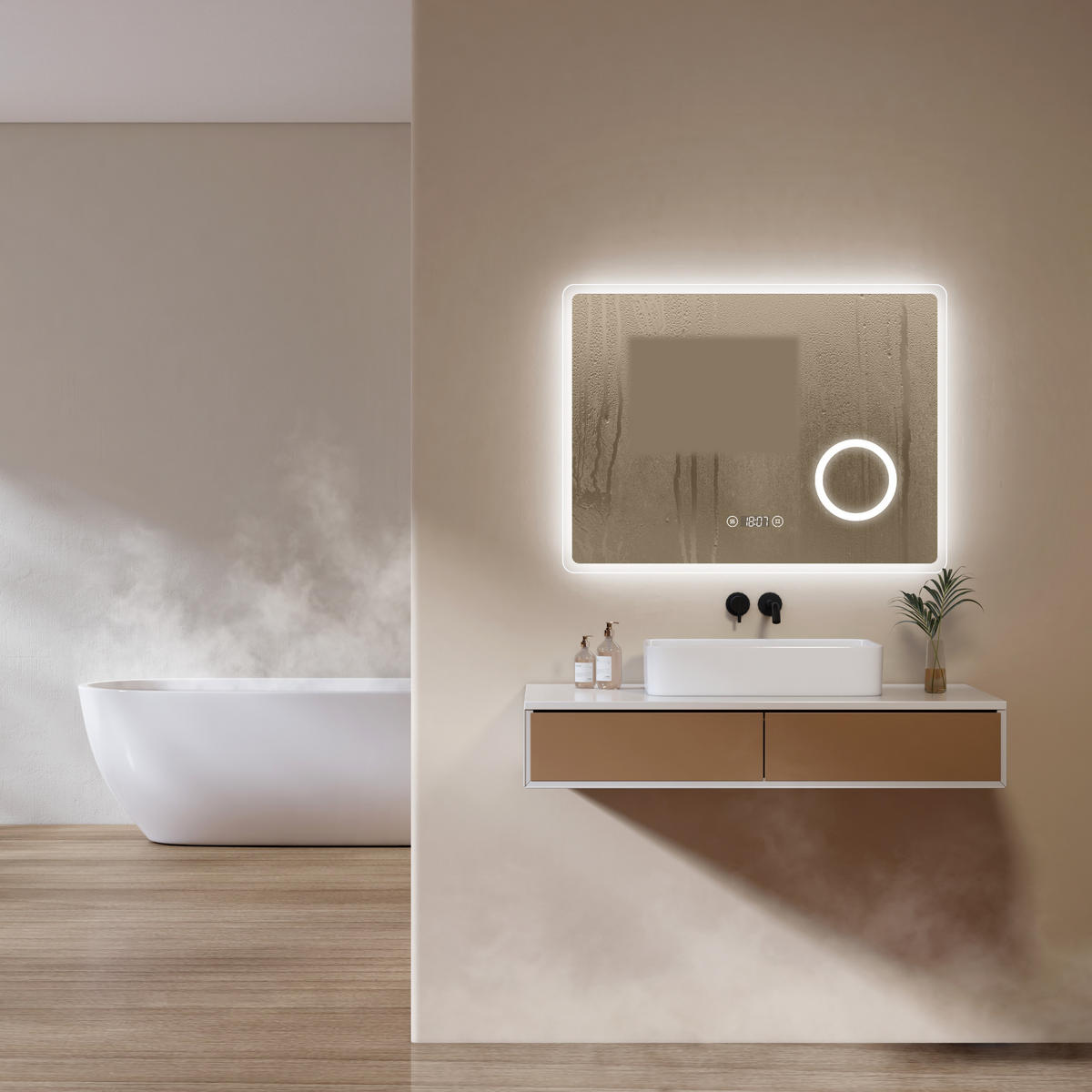 OGLINDA de baie cu LED-uri 80/60 cm - transparent, sticlă (80/60/3.5cm) - EMKE