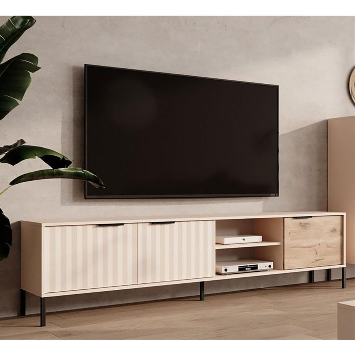 LOWBOARD Rave beige / Viking Oak 203 / 39,5 / 53cm - Beige/Braun, Holz/Holzwerkstoff (203/53/39.5cm) - Feldmann-Wohnen