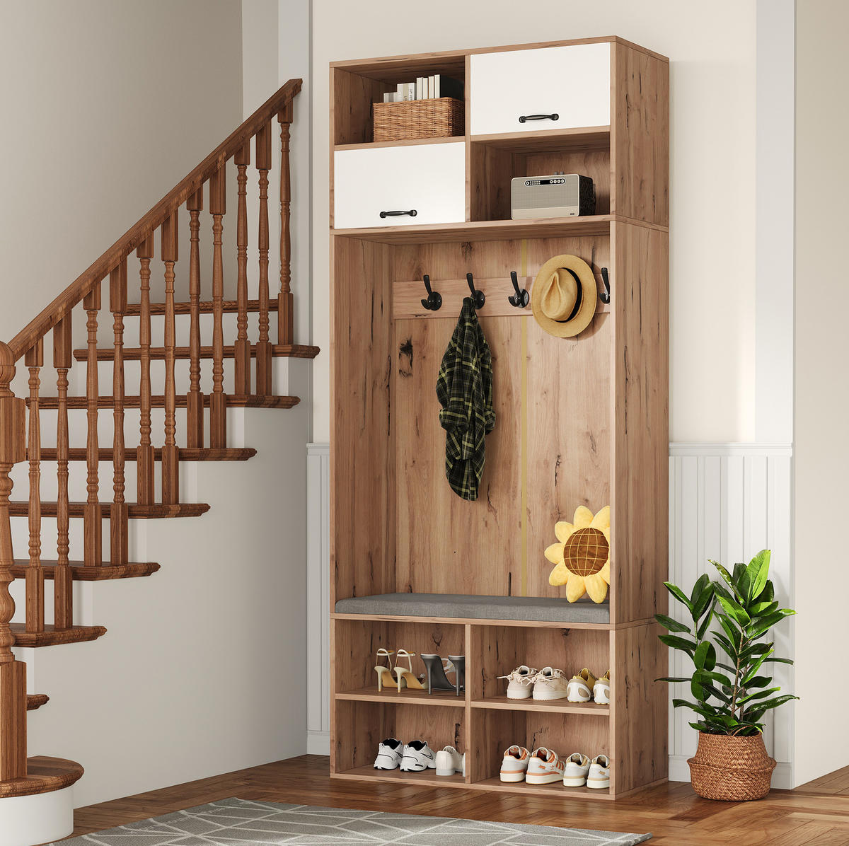 GARDEROBE vielseitig mit Schubladen und Türen, 80/35/185 cm, Weiß und Naturfarben - Naturfarben, Holzwerkstoff (80/185/35cm) - Redom