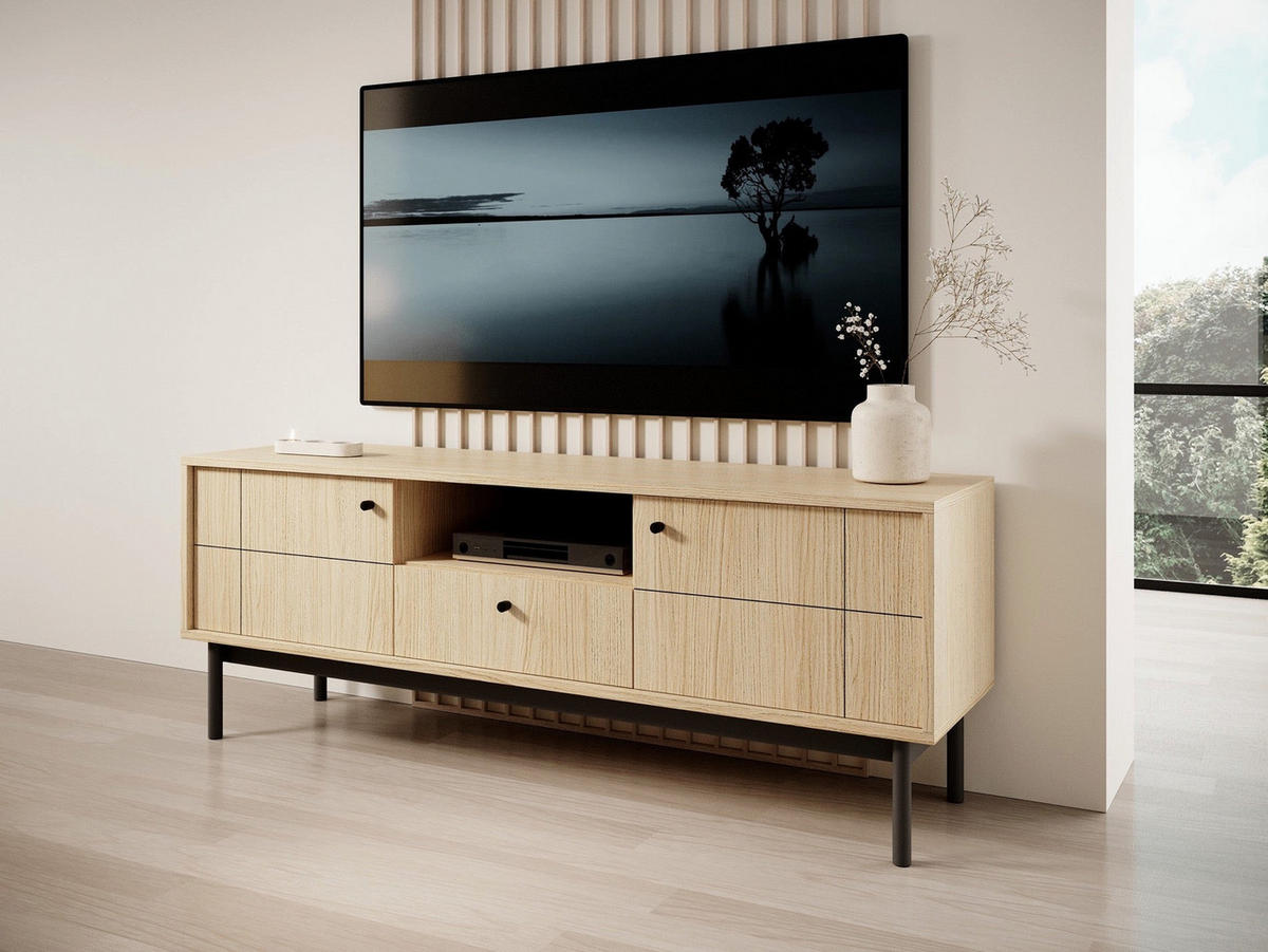 TV stolík Japandies drevodekor dub 153/57/39 cm - čierna/farba duba, kov/drevo (153.5/56.6/39cm) - Selsey