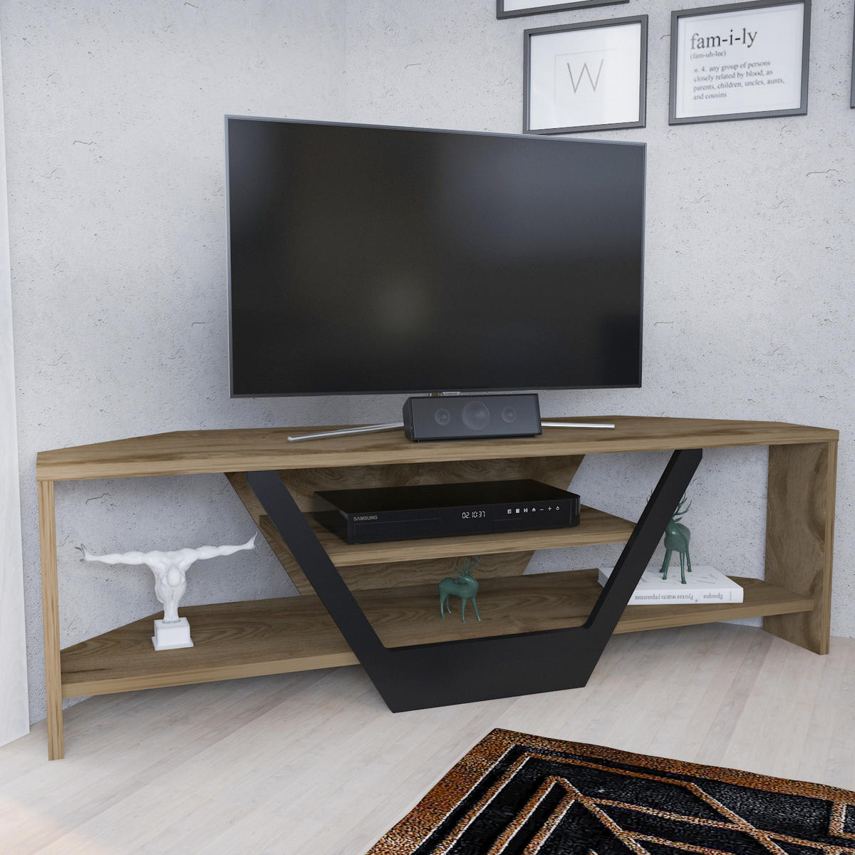 TV-ELEMENT Sares Eiche Schwarz - Eichefarben/Schwarz, Holzwerkstoff (120/36.8/35cm) - Decorotika