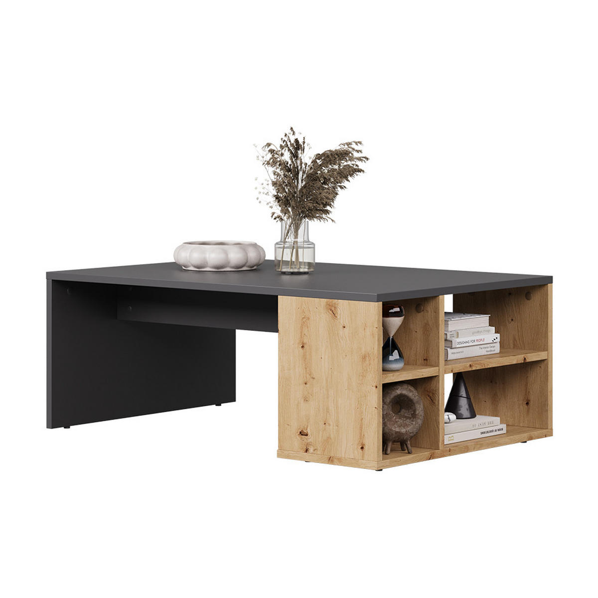 COUCHTISCH Danny Anthrazit/Artisan 90 x 60 cm mit Regalen - Anthrazit, Holzwerkstoff (60/90/33.6cm) - Vicco