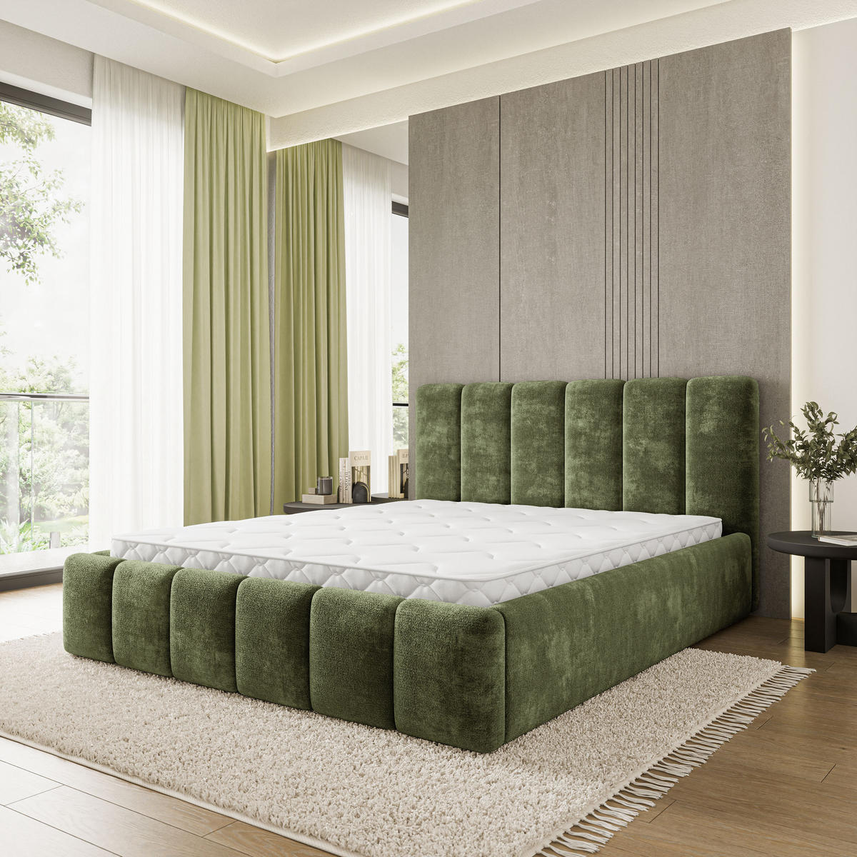 POLSTERBETT ATTORA LM 180x200 cm mit Bettkästen - Grün - Grün, Holz (180/200cm) - MASSENO