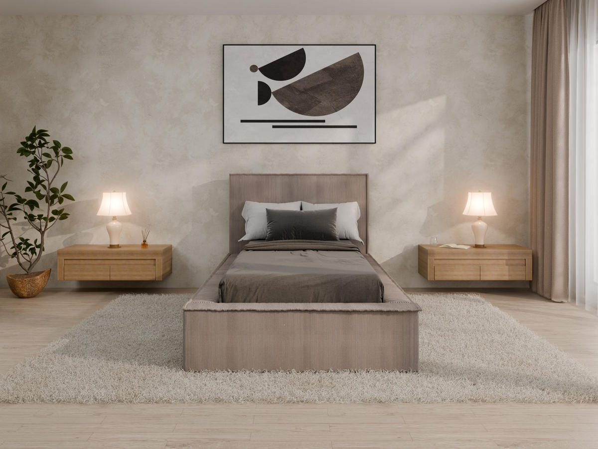 POLSTERBETT SANA 90x200cm Elegantes Polsterbett für modernen Wohnstil , 7-Zonen-Taschenfederkernmatratze mit kokos ARLAN (21 cm), cappuccino - Cappuccino, Holz (90/200cm) - Panda Möbel