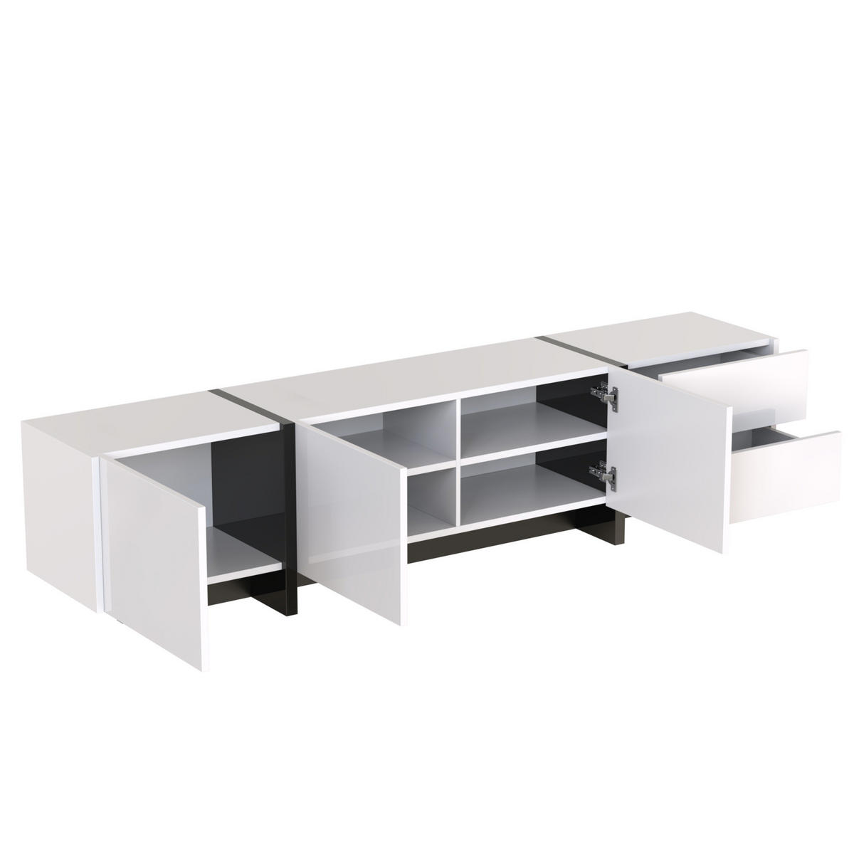 TV-LOWBOARD aus Spanplatte 190x35x45 cm Weiß und Schwarz mit 3 Türen und 2 Schubladen - Weiß, Holzwerkstoff (190/35/45cm) - IVMEU