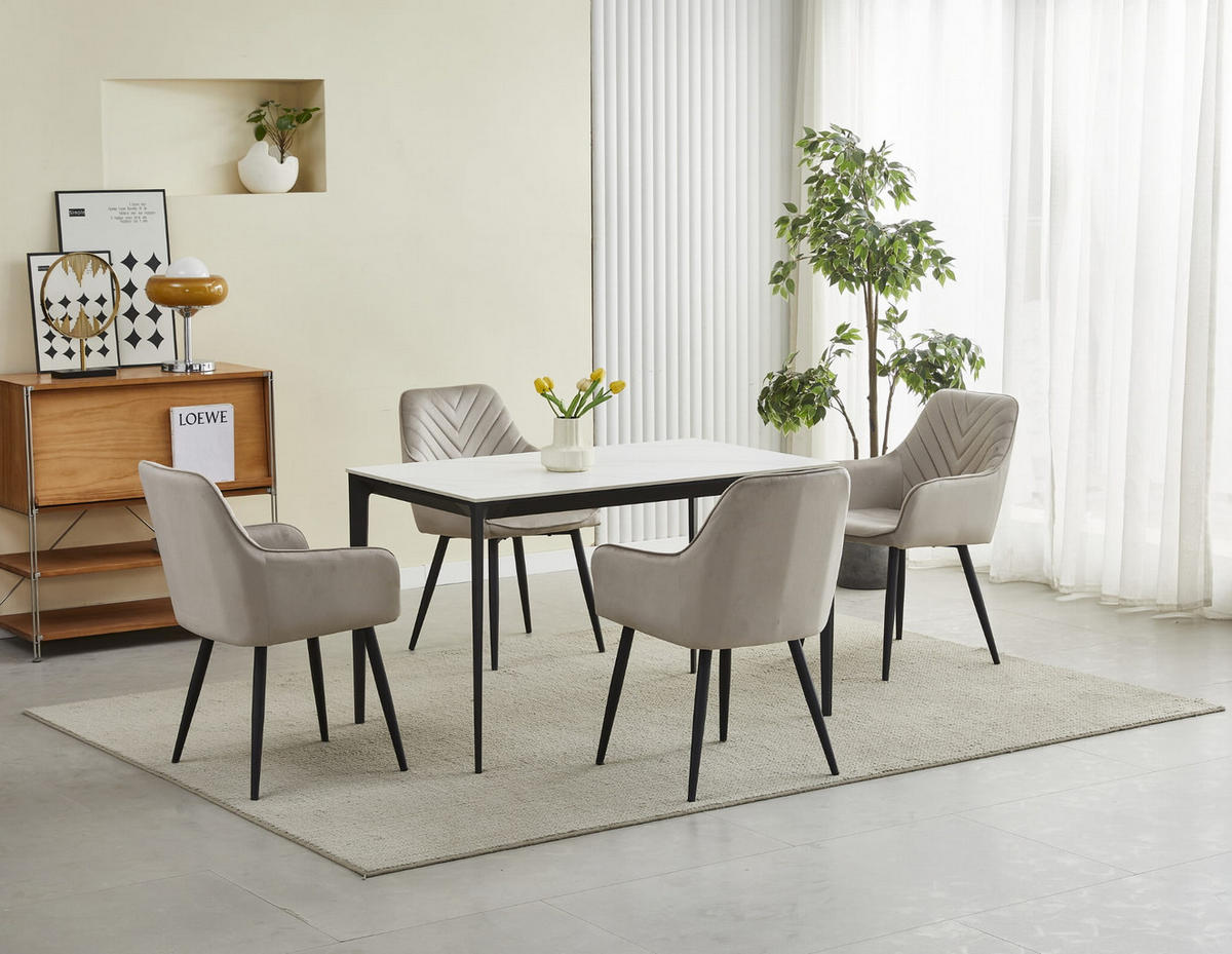 ESSZIMMERSTUHL WAAV dunkelbeiger Sitz, schwarze Beine - Beige/Schwarz, Textil (54/83.5/61cm) - Valora