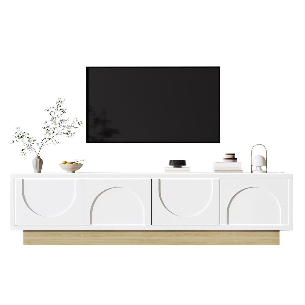 TV-SCHRANK 175cm Modern Weiß Holzmaserung Kurvendesign Stauraum - Weiß, Holz (39.37/21.08/56.9cm) - FLIEKS