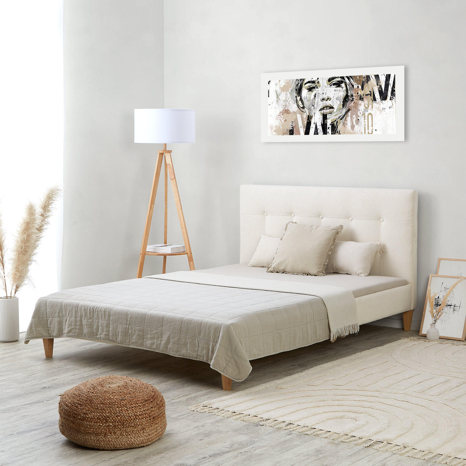 POLSTERBETT Bouclé mit Matratze 140/200 cm in Beige - Beige, Textil (140/200cm) - Homestyle4u