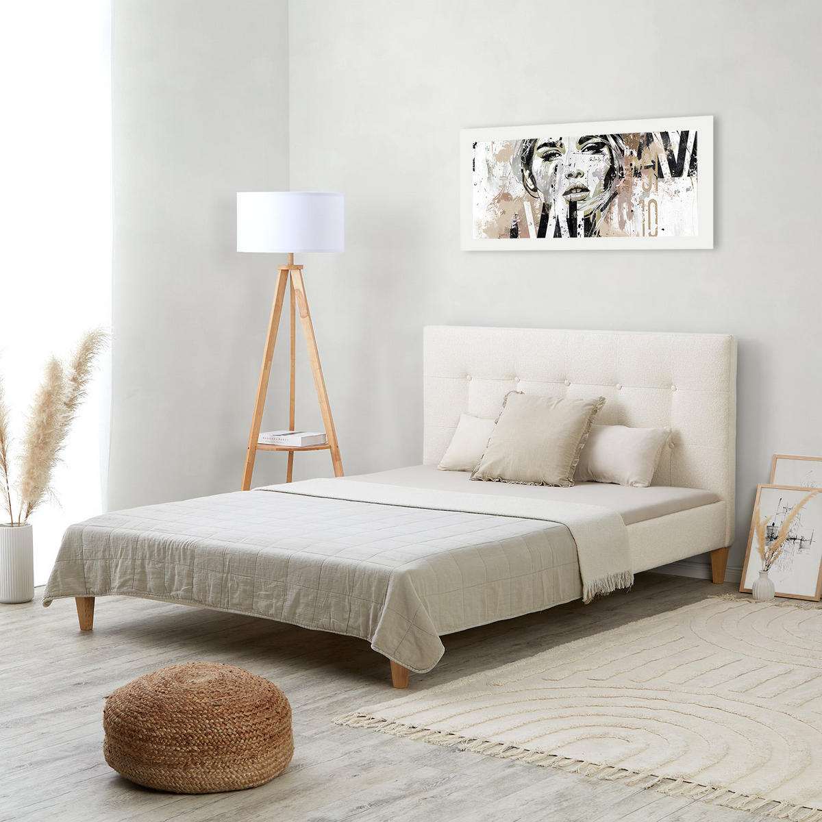 POLSTERBETT Bouclé mit Matratze 140/200 cm in Beige - Beige, Textil (140/200cm) - Homestyle4u