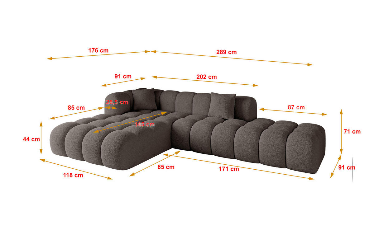 ECKSOFA Ottomane Links OLEA-L2 - 289x176x71 cm Braun - Dunkelbraun/Schwarz, Holzwerkstoff/Kunststoff (289/176cm)