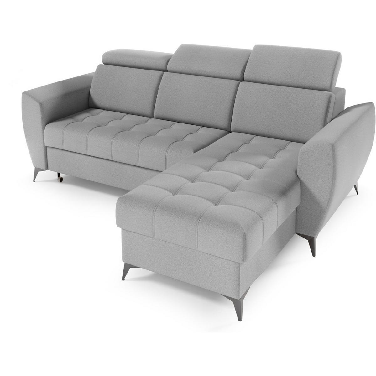 ECKSCHLAFSOFA Aurora I verstellbare Kopfstützen, Hellgrau - Hellgrau/Schwarz, Textil (235/176cm) - Beautysofa