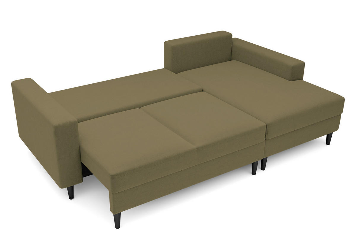 ECKSOFA Nalika Olivgrün Velours - Schwarz/Olivgrün, Holz/Textil (230/143cm) - Selsey