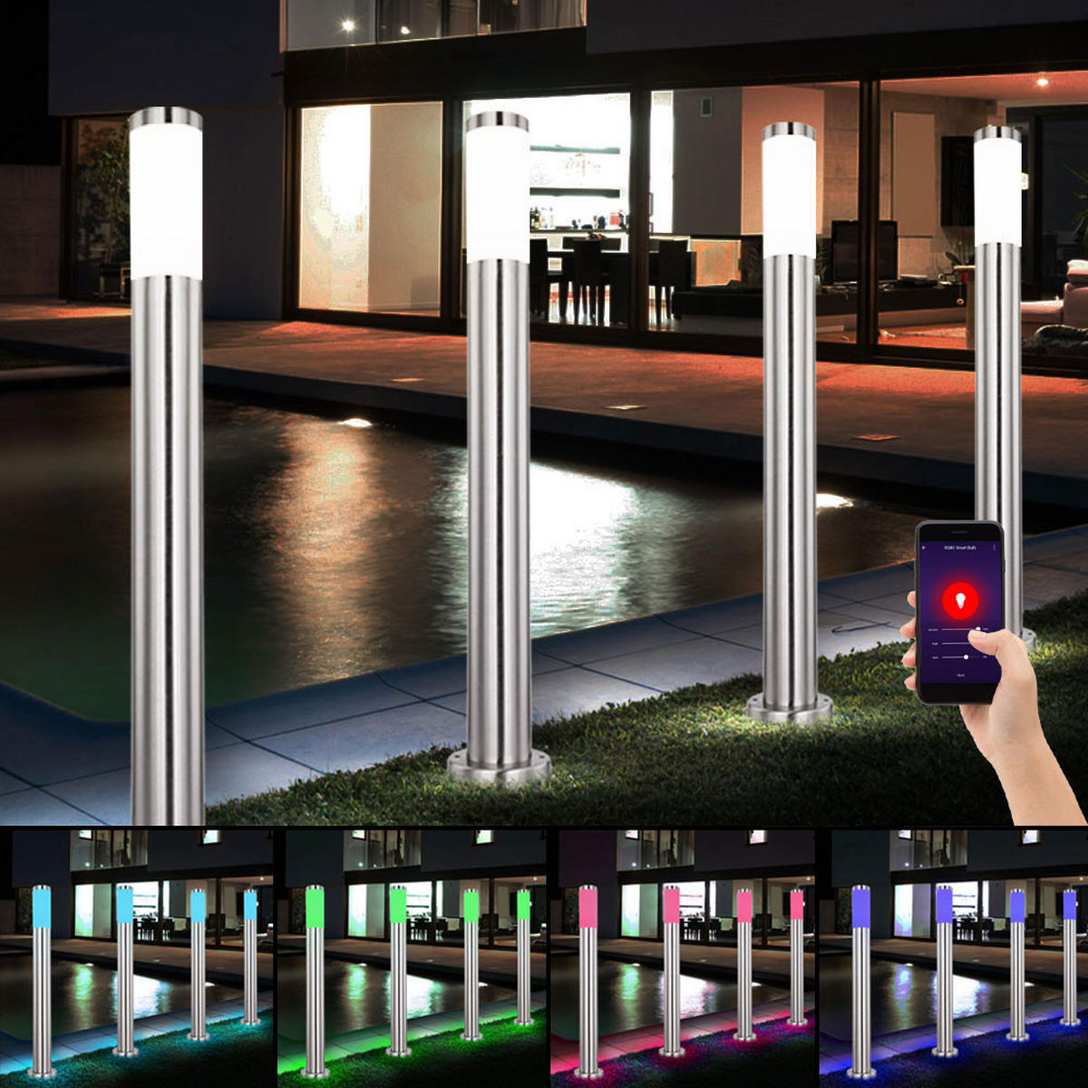 LED AUSSENLEUCHTE Edelstahl Silber - Silberfarben, Metall (11/11/80cm) - Globo Lighting