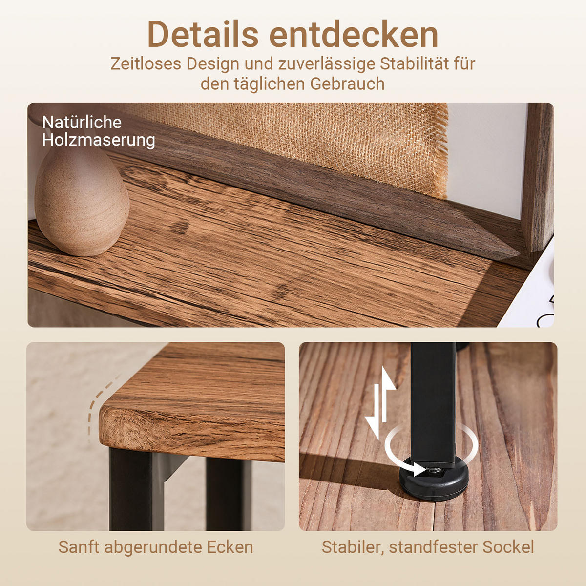 KONSOLENTISCH Schmal, Vintage Metall Flurtisch, 120x65x20cm, für Flur und hinter dem Sofa - Braun, Holzwerkstoff/Metall (20/120/65cm) - SoBuy